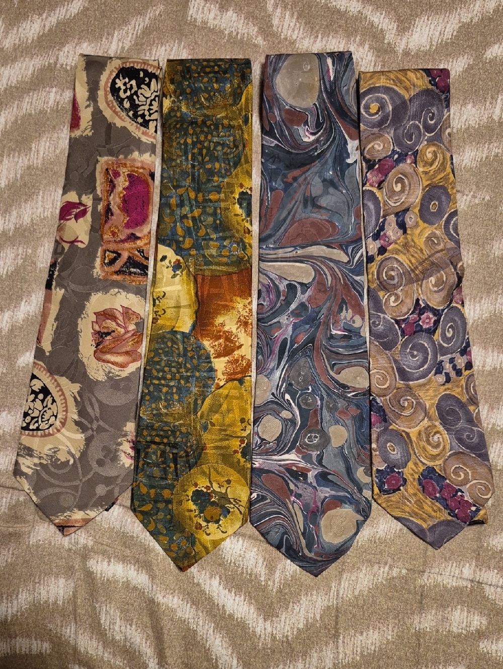 Vintage- Men's Patterned Silk Tie - Multicolor